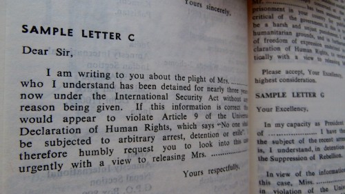 In order to write a quality letter volunteers need a style guide with example letters, ca. 1970-1989 Courtesy Archive Amnesty International Netherlands, IISH, Amsterdam